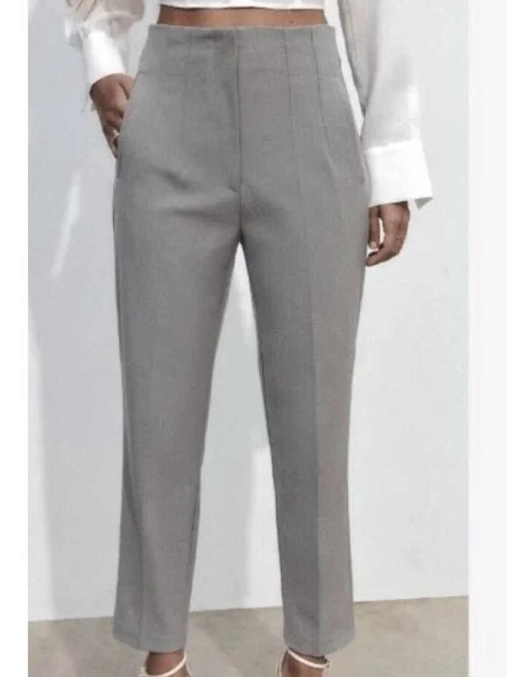 Grey High-Waisted Trousers - Zara - Size S